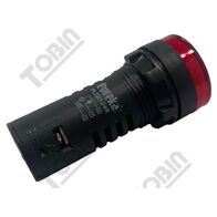 Pilot Light with Test Diode | 24V AC/DC | 22mm Mounting Diameter | Red LED Indicator | by Tobin