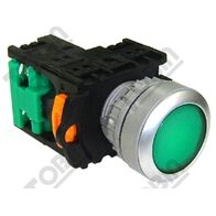 Pushbutton Illuminated 240VAC Green | LED Illumination | 1N/O Contact | Flush Mount | by Tobin