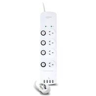 4 Outlet Power Board with 4 USB Ports | 2.4A USB Output | Compact Design | by SERVEREDGE