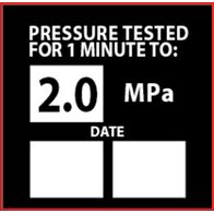 Pressure Test Sticker | 2.0MPa Rating | Durable Adhesive | Weather-Resistant Material | by Fire Factory Australia