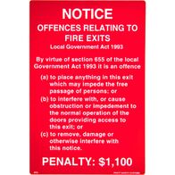 Fire Exit Notice Sign | Adhesive Vinyl | $1100 Penalty Notice | Compact Size | by Fire Factory Australia