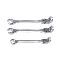 Metric Double End Flare Nut Wrench Set | 3 Pieces | 15° Offset & 230° Swiveling Joint | Matt Chrome-Plated | by Wurth