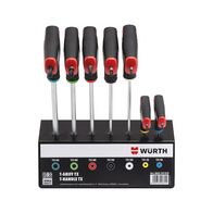 2C T Handle TX Set 7 pcs | Asymmetric Ergonomic Design | Matt Chrome-Plated Blades | Metal Rack Included | by Wurth