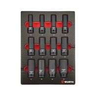 Power Socket Wrench Hex Long 1/2 Inch Set | 12 Pieces | Carbon Finish | by Wurth