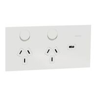 Double Switch Power Point with USB C Charger | 10A | Horizontal Mount | Polished White Ceramic | @Each of 1 | by Clipsal