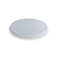 18w LED 300mm Round Low Profile Dimmable IP54 Poly. Oyster - White Trim - TRI-CCT