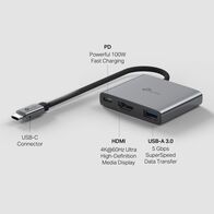 TP-LINK 3 PORT HUB, 100W PD(1), USB-A 3.0(1), HDMI 4K@60Hz(1), 1YR