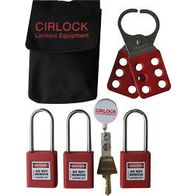 LOCKOUT BELT CARRY BAG WITH 3 K/A RED PADLOCKS & HASP