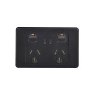 Power Point Switched 2 Gang 10A 250V With USB Charger Dual Integrated Type A & C 5V 1.7A 3.4A Black