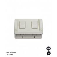 Power Point Weatherproof Double Outlet IP54 15A 250V ac Separate Circuit Double Pole Grey