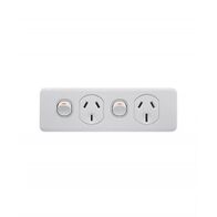 Trader Puma Power Point Switched 2 Gang Skirting Mount 10A and 15A Sockets 250V White