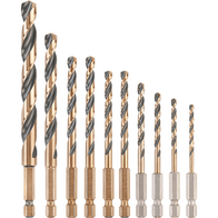 DRILL BIT SET BLACK & GOLD HEX IMPACT, METAL 10PIECE 3.- 10mm