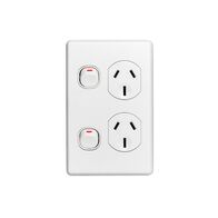 Sock Swt Twin Vert 15A | 15A Current Rating | IP20 Rated | White Electric Finish | @Pack of 1 | by Clipsal