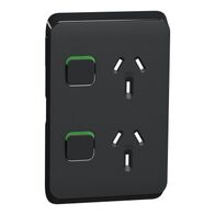 Skin Socket SwVert Twin 10A 250V XB | Vertical Orientation | Iconic Black Finish | Durable Polycarbonate | by Clipsal