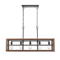 Pendant Light 5 Light ES Rectangular Oak Wood 1066mm CLA Lighting