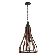 Pendant 3 Light ES Medium Bell Dark Red Wood 391mm CLA Lighting
