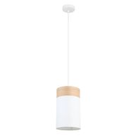 Pendant ES White Cloth Oblong Wood Trim Small 150mm CLA Lighting