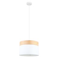 Pendant ES White Cloth Round Wood Trim Medium 300mm CLA Lighting