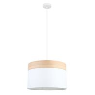 Pendant ES White Cloth Round Wood Trim Large 400mm CLA Lighting