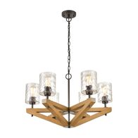 Pendant Light 6 Light ES Candelabra Oak Wood 799mm CLA Lighting