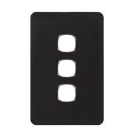 Switch Plate Glass 3 Gang Grid & Cover Senoa Black Trader