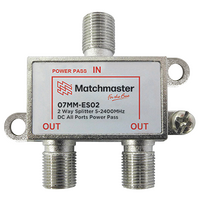 2 Way Splitter 'F' Type 5-2400MHz Power Pass All Ports (Bag)
