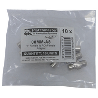 RCA Female to 'F' Female Adaptor (10 Pack)