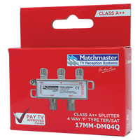 4 Way ‘F’ Type Splitter 5-2400MHz DC All Ports Power Pass