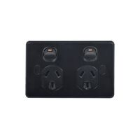 Puma - Power Point Switched 2 Gang Double Pole Shuttered 10A 250V Vandal Proof  Black x10 - PUPP2GVPBK