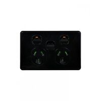 Puma - Power Point Switched 2 Gang, 10A 250V~, with Extra Switch 10AX/16A  Black x5 - PUPPSW2GBK