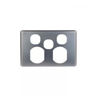 Puma - Twin Horizontal Switched Socket with Extra Switch, Cover Brushed Aluminium  x10 - PUPPSW2GCBA