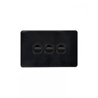 Puma - Switch Horizontal 3 Gang, 10AX/16A 250V~  Black x10 - PUSW3GBK