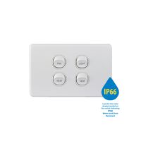 Puma -u00a0Switch Horizontal 4 Gang 10AX 250V~ IP66 Labelled FAN LIGHT HEAT HEAT  x10 - PUSW4G66FLHH