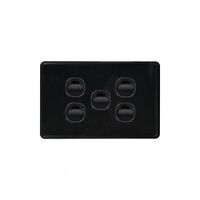 Puma - Switch Horizontal 5 Gang, 10AX/16A 250V~  Black x5 - PUSW5GBK