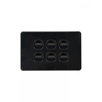 Puma -u00a0Switch Horizontal 6 Gang, 10AX/16A 250V~  Black x5 - PUSW6GBK