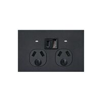 Clouded Leopard -u00a0Power Point Fully Integrated Dual USB Charger (Type A & C) Auto Switched, 10A 250V~  Matt Black  x1 - CLPP2USBAUMBK