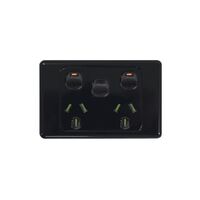 Cougar - Power Point Switched 2 Gang, 10A 250V~ With Extra Switch 10AX/16A  Black x5 - COPPSW2GBK