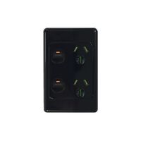 Cougar - Power Point Switched 2 Gang Vertical 15A 250V~  Black x5 - COPPV152GBK
