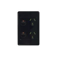 Cougar - Power Point Switched Vertical 2 Gang, 10A 250V~  Black x5 - COPPV2GBK