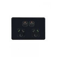 Flat Cat - Power Point Switched 2 Gang 15A 250V~  Black x1 - FLPP152GBK
