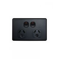 Flat Cat - Power Point Switched 2 Gang 15A 250V~  Matt Black  x1 - FLPP152GMBK