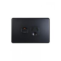 Flat Cat - Power Point Switched 1 Gang 10A 250V~  Matt Black x10 - FLPP1GMBK