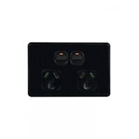 Flat Cat - Power Point Switched 2 Gang 10A 250V~  Black x10 - FLPP2GBK