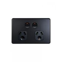 Flat Cat - Power Point Switched 2 Gang 10A 250V~  Matt Black x10 - FLPP2GMBK