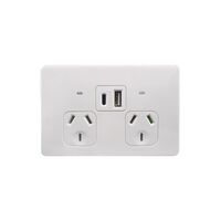 Flat Cat - Power Point Fully Integrated Dual USB Charger (Type A & C) Auto Switched  Matt White x1 - FLPP2USBAUMW