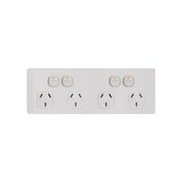 Flat Cat -u00a0Power Point Switched 4 Gang 10A 250V Flush Mount with Custom Mounting Bracket  Matt White x20 - FLPP4GMW