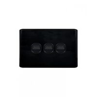 Flat Cat -u00a0Switch Horizontal 3 Gangu00a010AX/16A 250V~  Black x10 - FLSW3GBK