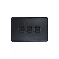 Flat Cat -u00a0Switch Horizontal 3 Gangu00a010AX/16A 250V~  Matt Black x10 - FLSW3GMBK