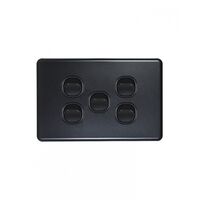 Flat Cat - Switch Horizontal 5 Gang 10AX/16A 250V~  Matt Black x5 - FLSW5GMBK