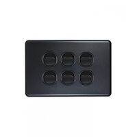 Flat Cat - Switch Horizontal 6 Gang 10AX/16A 250V~  Matt Black x5 - FLSW6GMBK